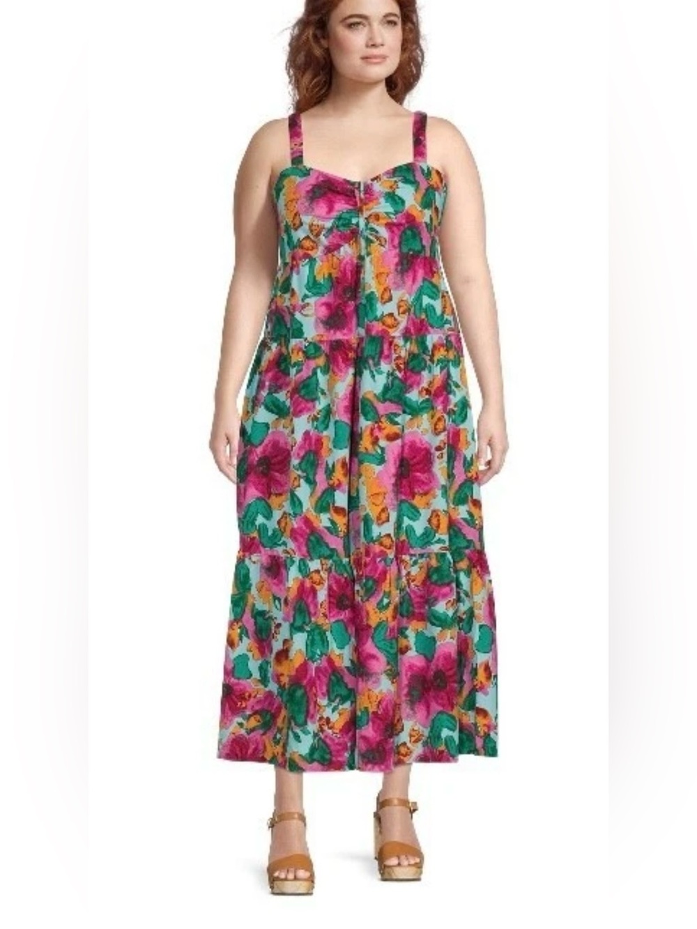 Terra & Sky Floral Maxi Dress in Teal, Pink, Green
